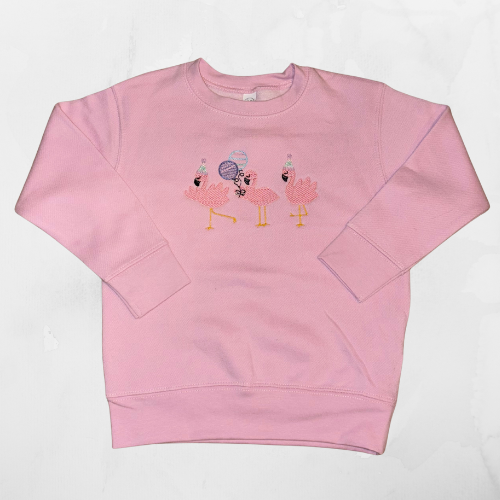 Birthday Flamingos - Embroidered T-Shirt, Crewneck & Hoodie