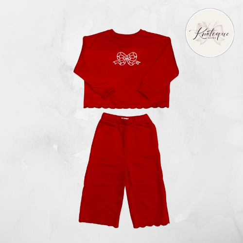 Bow Heart w/ Name Scalloped Outfit Set (Infant/Toddler)